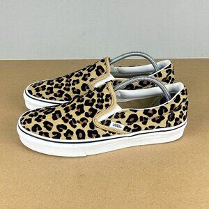 Vans Classic Slip On Leopard Print Felt Sneakers Womens 9 Tan Brown Black